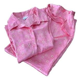 Cruz Satin Pajama Set Long Sleeve Pants Pink Daisy Floral Sz M